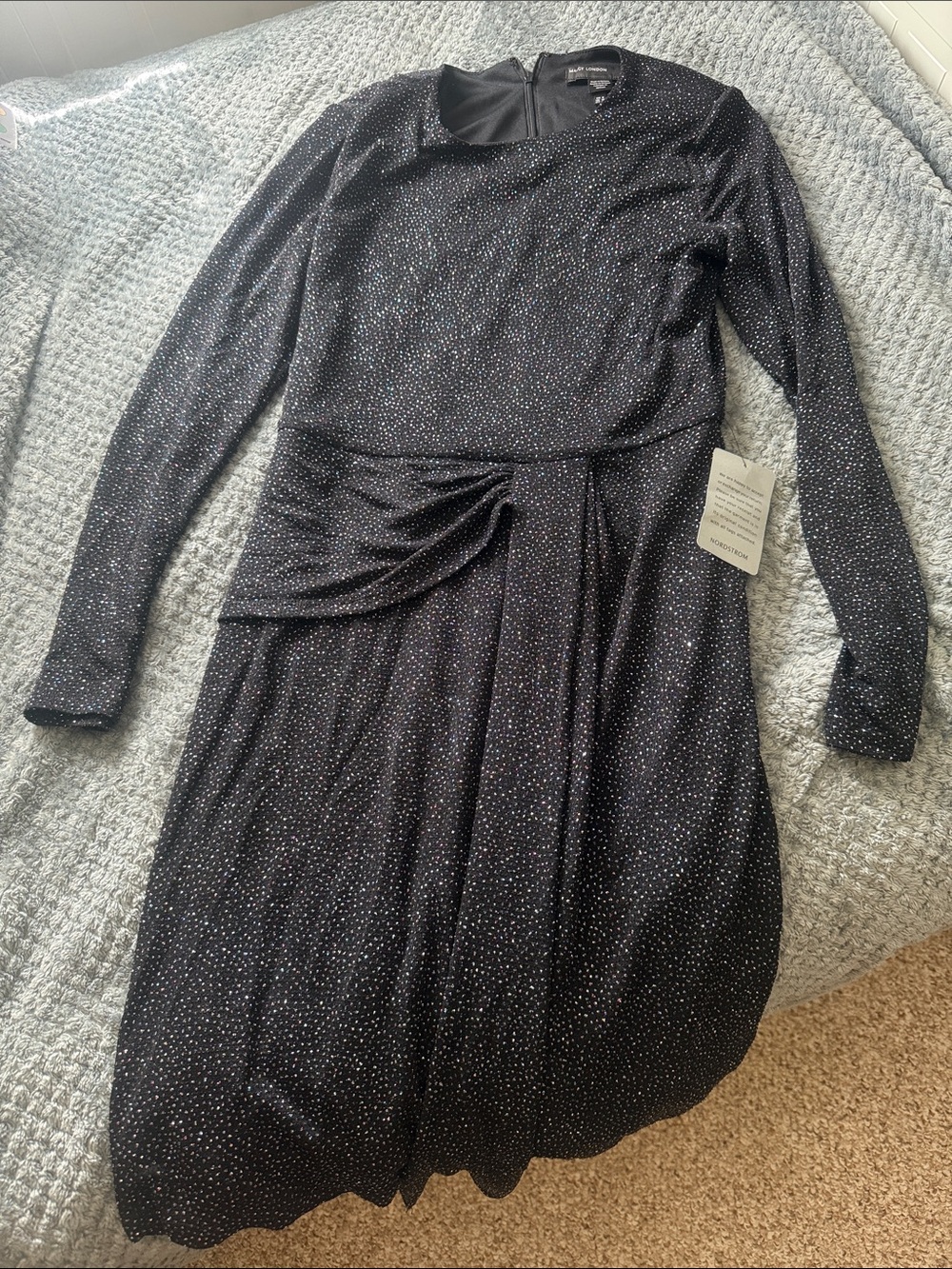 Maggy London Black Long-Sleeve Sparkle Cocktail Dress
